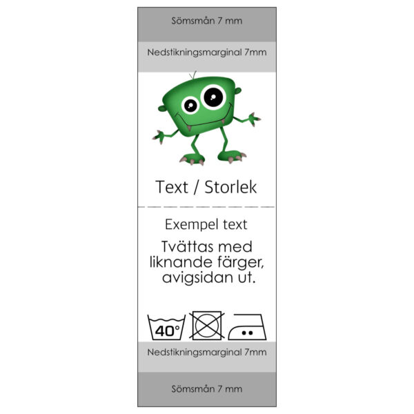 Storlek- och tvättrådsetikett - Monster Grön