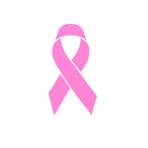 a pink ribbon on a white background