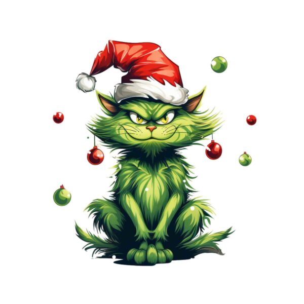 DTF Transfer Green Christmas Cat