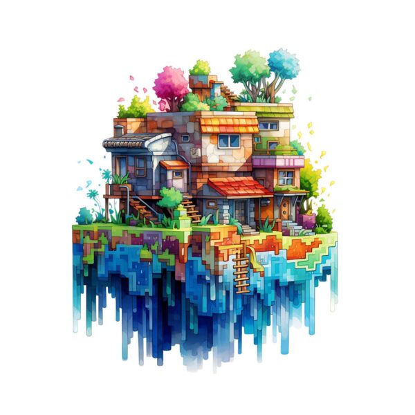 DTF Transfer i tema Pixel World som visa en pixel stad