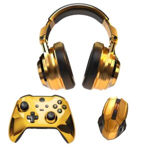 DTF Game zone with gold headphones, controller and mouse