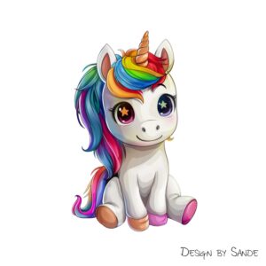 DTF Baby Unicorn rainbow colors and stars , design by Sande