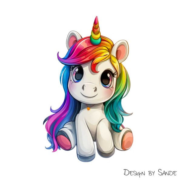 DTF Baby unicorn in rainbow colors