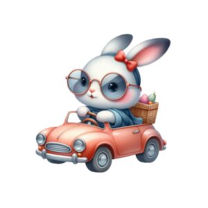 DTF Transfer Maskot djur i bilen - Kanin N:o1