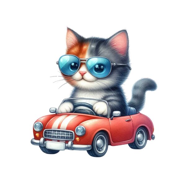 DTF Transfer Maskot djur i bilen - Katt N:o4