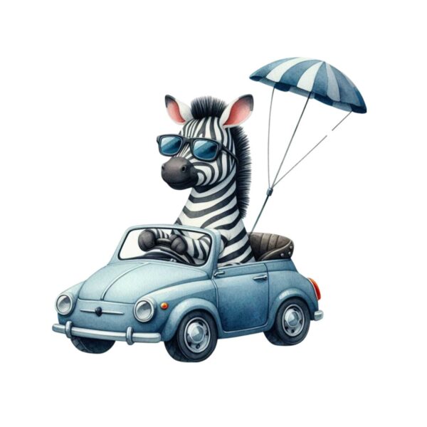 DTF Transfer Maskot djur i bilen - Zebra N:o2