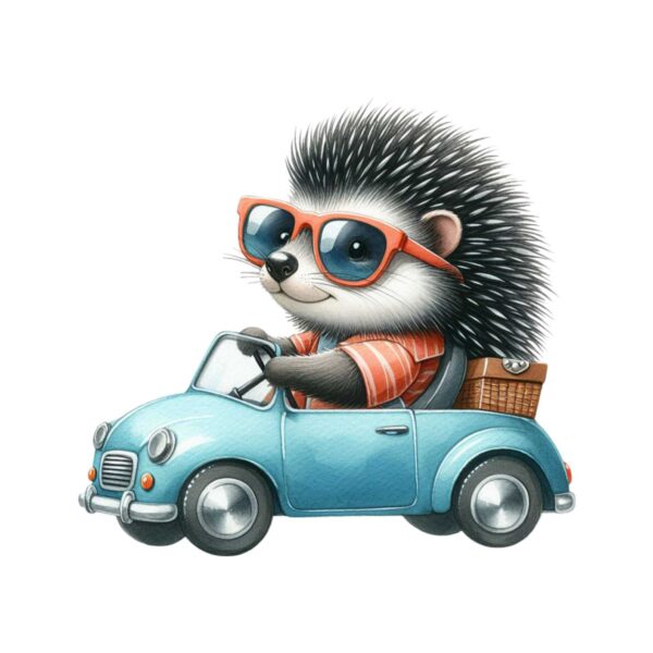 DTF Transfer Maskot djur i bilen - Igelkott N:o 2