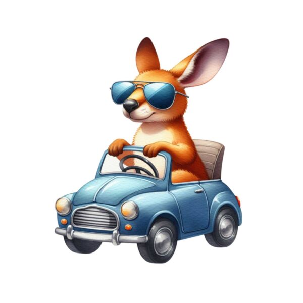 DTF Transfer Maskot djur i bilen -Kängurun