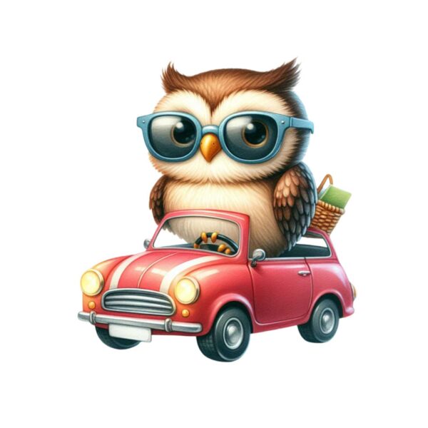DTF Transfer Maskot djur i bilen - Uggla N:o1