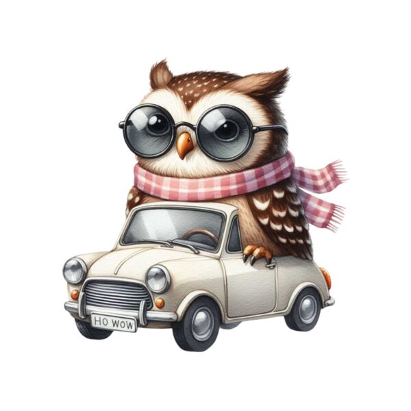 DTF Transfer Maskot djur i bilen - Uggla N:o2