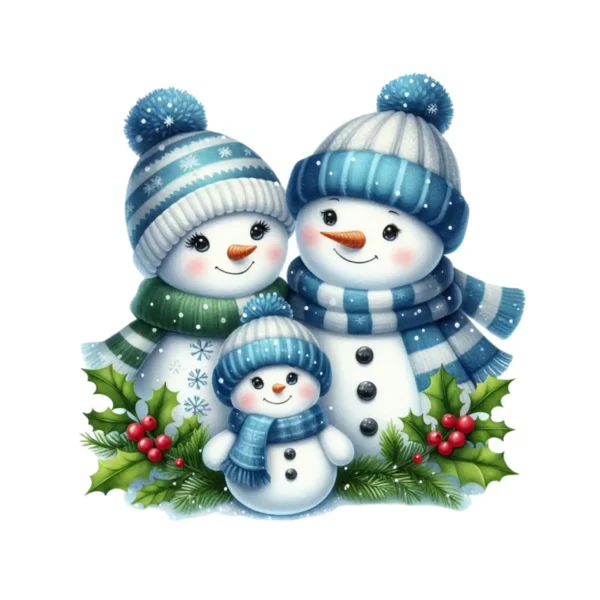 DTF Transfer Textiltryck -  Snögubbefamilj Julmotiv